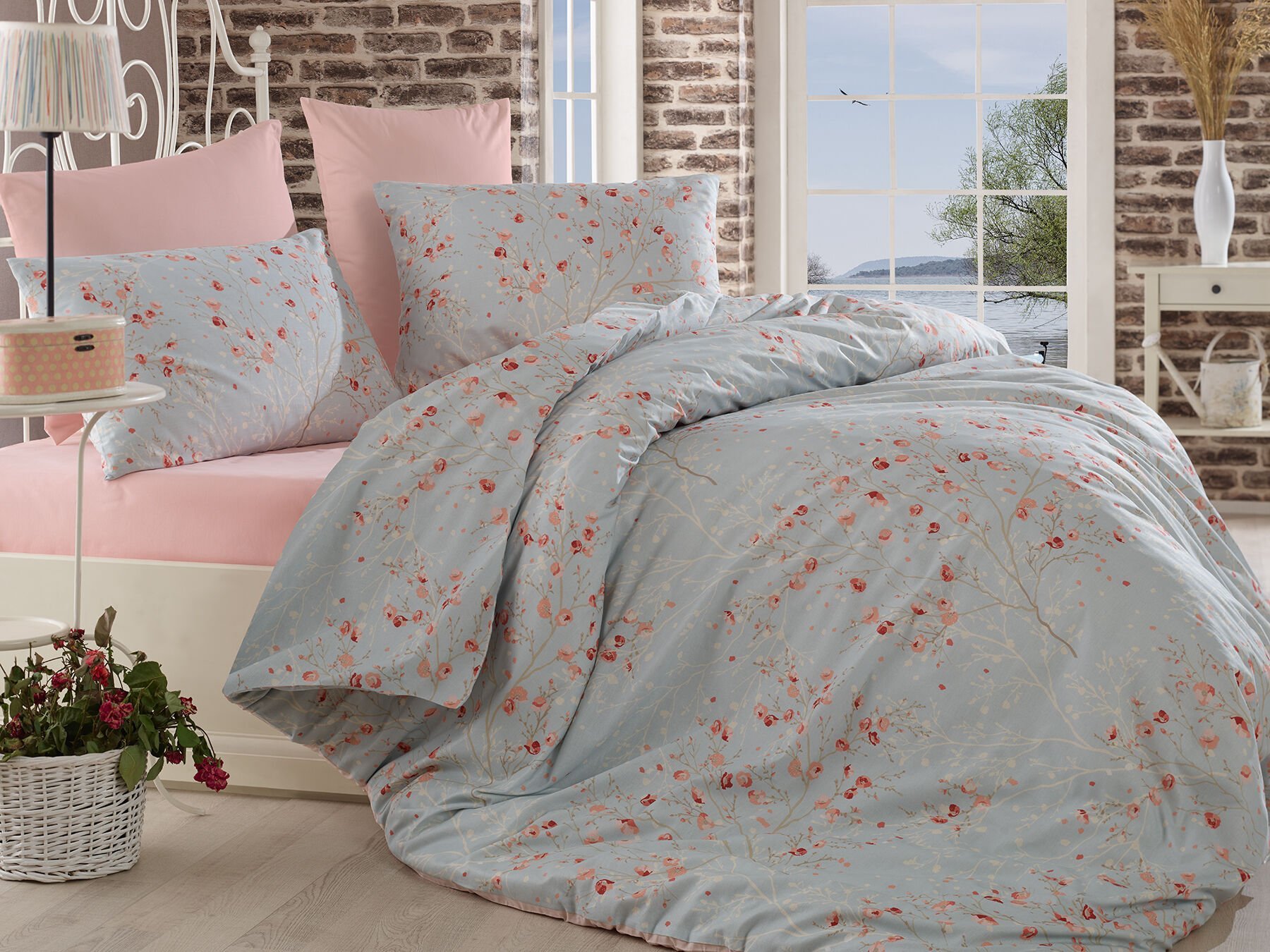 ALMOSS RANFORCE PAMUKLU  MİNA MAVİ NEVRESİM TAKIMI