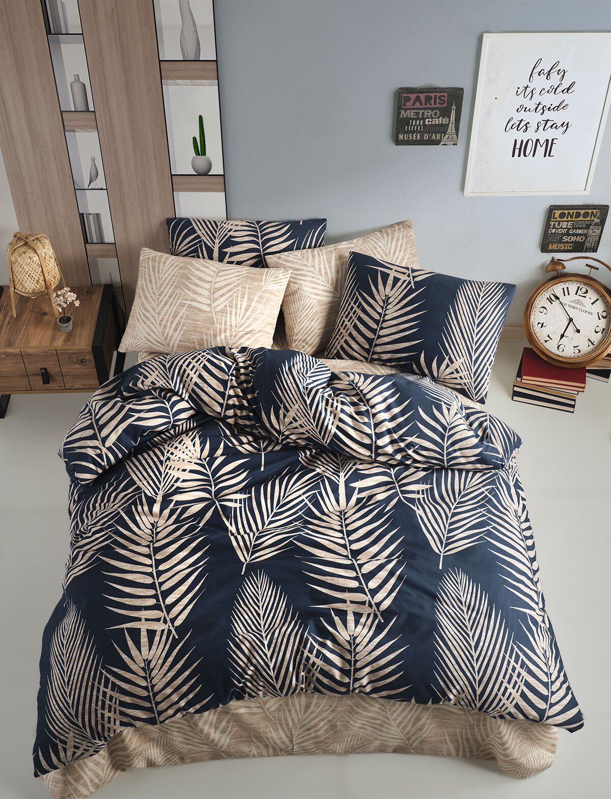 ALMOSS RANFORCE PAMUKLU  PALM İNDİGO NEVRESİM TAKIMI