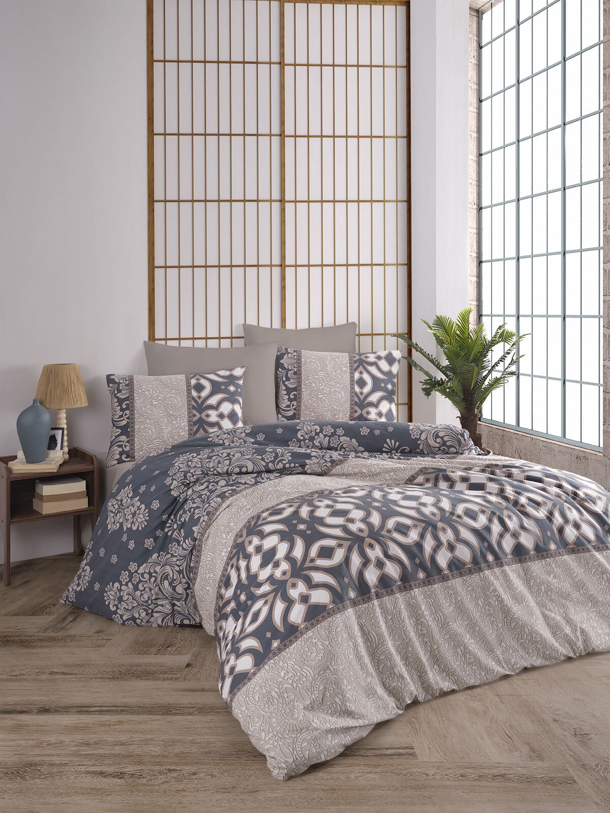 ALMOSS ELEXUS DAMASK LACİVERT NEVRESİM TAKIMI