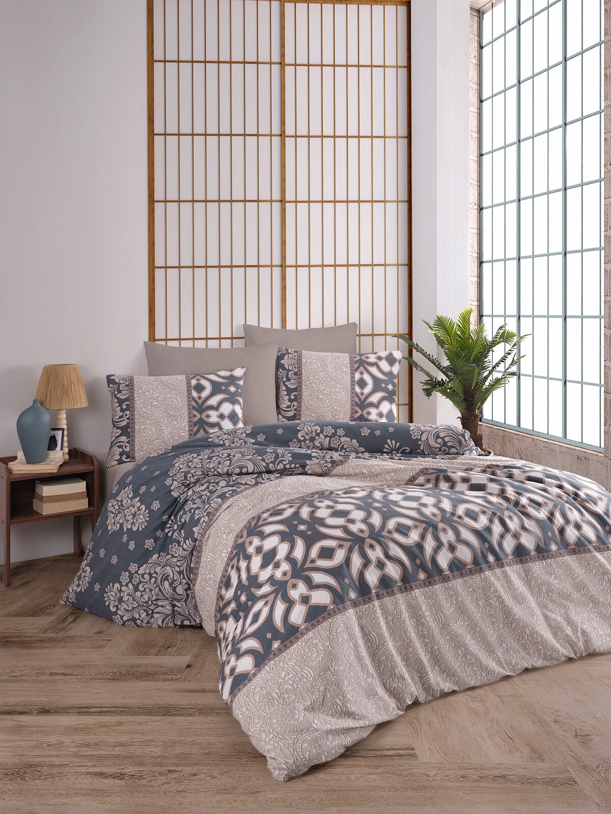 ALMOSS ELEXUS DAMASK LACİVERT NEVRESİM TAKIMI